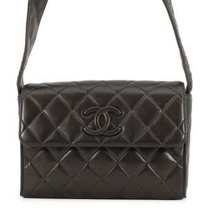 CHANEL Shoulder Bag with Coco Mark, Matelasse Lambskin, Black